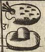 Grinding stone & muller; Painter's pallet and pencils