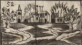 Landscape with buildings on fire