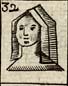 Woman's head with 3 corned hood