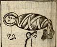 Infant, or child in swadling cloths; Blindfold woman